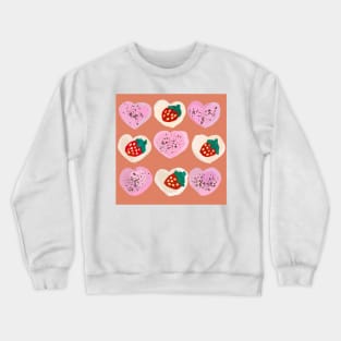 Pink Chocolate and Vanilla Strawberry Heart Cookies - Cute Kawaii Naive Nursery Baby Art Crewneck Sweatshirt